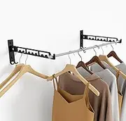 Sleclean Clothes Drying Rack, Wall Mounted Laundry Drying Rack for Clothes, Collapsible Clothing Racks for Indoor and Outdoor, Medium，Matte Black，2 Pack