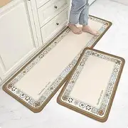 Kitchen Mat 2PCS Cushioned Kitchen Mats for Floor, Non Skid Kitchen Rugs and Mats Washable Kitchen Mats for Floor Thick Kitchen Floor Mat, Sink (50cm*80cm+50cm*150cm)