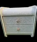 Bedside Table 2 Drawers Side Table Leather Storage Cabinet Nightstand Lamp White