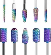 MelodySusie Nail Drill Bits Set, 10pcs Tungsten Carbide Nail Bits for Nail Drill E-file, 3/32 inch Bits Manicure Pedicure Remover Tools for Acrylic Gel Nails, Salon Home Nail Care Supplies, Colorful