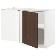 METOD corner base cabinet with shelf, white/Sinarp brown, 128x68x80 cm