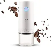 Portable Electric Burr Coffee Grinder Ceramic Blade Burr Grinder USB Rechargeable Coffee Bean Grinder with 38 Grinding Settings Cleaning Brush Included for Coffee Espresso White with Scale