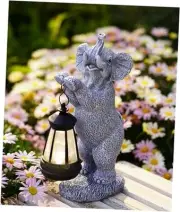Solar Elephant Outdoor Statues for Garden: Outside Decor with Lantern