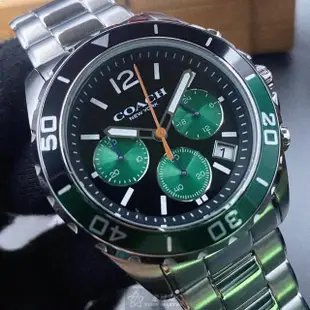【COACH】COACH蔻馳男錶型號CH00118(黑色錶面墨綠色錶殼銀色精鋼錶帶款)