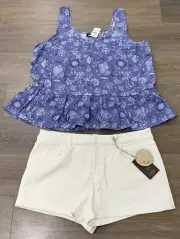 Ladies size 16 DOTTI CHLOE CLASSIC White Denim shorts & Blue Top - BNWT* RRP $69