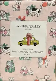 CYNTHIA ROWLEY Pink Christmas Dogs Presents Standard Cotton Pillowcases Set Of 2