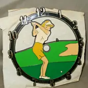 VINTAGE 1983 Ramar IND Plastic Clock Face Lady Woman Golfer Golfing 6" x 5.75"