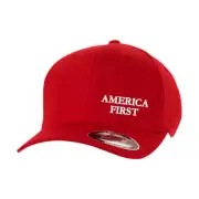 SM TEXT AF AMERICA FIRST RED FLEXFIT FLEX FIT BASEBALL CAP