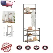 Elegant Hall Tree Coat Rack with Adjustable Shoe Storage – Versatile and Safe