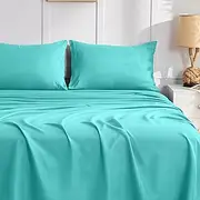 LINENOVA 4 Piece Queen Bed Sheet Set- 1200TC Ultra-Soft Microfibre Bed Sheets - Fitted Sheet & Flat Sheet & 2 Pillowcases- Wrinkle, Fade, Stain Resistant - Deep Pocket (Teal, Queen)