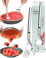 2 PCS Watermelon Slicer Cutter, 2-in-1 Watermelon Fork Slicer, Stainless Stee...