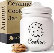 Airtight Cookie Jar - 6"W x 8"H Matte White Ceramic Cookie Jars for Kitchen Counter - Large Cookie Jar with Airtight Lids - Farmhouse Cookie Jar Airtight Lid - Big Cookie Containers with Lids Airtight