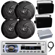 Pyle Marine Bluetooth CD Radio, Amp, 4x 6.5" + 2x 3.5" Black Speaker, Antenna