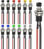 Gebildet 12pcs 7 mm Pre-Wired Mini Momentary Push Button, SPST ON-Off 3V-6V-12V-24V-230V/1A, 2 Pin Round Flat Button Push Buttons for Model Railway Hobby