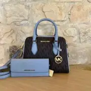 Michael Kors AYDEN Med Dome Satchel Bag MK Logo Pale Blue / Wallet Option
