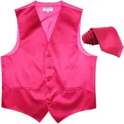 New formal men's tuxedo vest waistcoat_necktie horizontal stripes hot pink prom