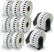 10 Rolls Brother-Compatible P-Touch DK-22210 29mm x 30.48m(1-1/7" x 100') Continuous Length Paper Labels with Two Refillable Cartridge