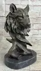 Art Deco Marble Bronze Sculpture Statue Wolf Head Bust Wild Life Garden Artwork