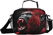 Gorilla Howling Red Insulated Lunch Box for Women Men - Ideal for Work, Picnics - Includes Adjustable Shoulder Strap