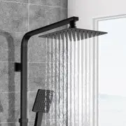 ACA Black Bath Square 8" Ultrathin Rainfall Stainless Steel Shower Head Handheld Set Adjustable Height Gooseneck Arm Wall Rail Diverter WELS WATERMARK