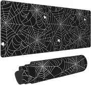Halloween Spider Web Black White Mouse Pad XL Extended Mouse Mat, Non Slip Rubber Base Stitched Edge Gaming Pc Table Large Mice Pad 31.5 X 11.8 Inch