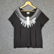 NEW Autograph Womens Blouse Top Plus Size 24 Black T-Shirt Cotton Stretch