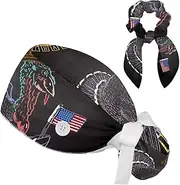 [FVQL] 2 Pcs Nurse Hats with Hair Scrunchies, Ponytail Scrub Caps Women, Animal Funny Turkey