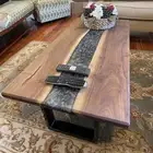 Black Epoxy Resin Dining Table Top, Resin Live Edge Wooden Table Top, Home Decor