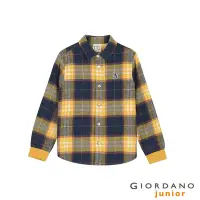 在飛比找Yahoo奇摩購物中心優惠-GIORDANO 童裝法蘭絨格紋刺繡長袖襯衫 - 93 金杏