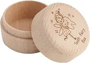 Tooth Fairy Box, Wooden Round Tooth Case Keepsake Organizer, Mini Cute Collect Lost Tooth Souvenir Storage Box, Tooth Fairy Cases for Birthday Baby Shower to Keep the Childhood Memory, Kids Gift