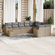 10 Piece Garden Sofa Set with Cushions Beige Poly Rattan Patio Bar Sets