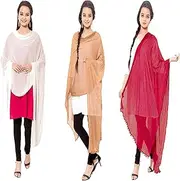 [Nakoda Creation] Cotton Blend Solid Dupatta For Women,Pack of 3_Dupatta Packs of 3(White,Pink,Beige), Multicolour, 2 Mtr