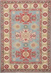 Light Blue/ Ivory Super Kazak Oriental Accent Rug 3'x4' Foyer Handmade Wool Rug