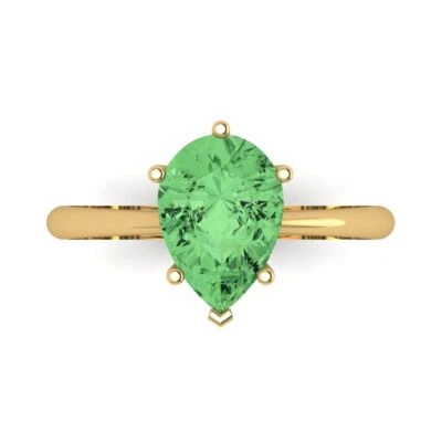 2.0Ct Pear Cut Green Gemstone Solid Gold Solitaire Engagement Promise Ring