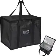 Insulated Reusable Grocery Shopping Bags, Black Food Delivery Cooler Bag for Gro