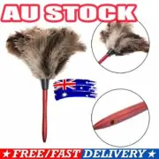 Anti-static Ostrich Feather Fur Brush Duster Dust Cleaning Tool Wooden Handle AL