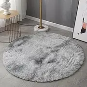 Large Fluffy Area Rugs, Soft Shaggy Round Rugs Carpets for Living Room Bedroom, Anti-Slip Indoor Modern Washable Furry Play Carpet Home Floor Mat Decor (Grey, 120cm (Round))
