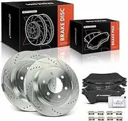 A-Premium Rear Drilled Brake Rotors + Brake Pads Replacement for Ford Expedition 2018-2021 F-150 Lincoln Navigator, F-150 with Electric Parking Brake, Set of 4