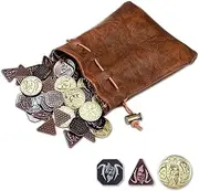 60PCS DND Coins with Leather Pouch, Gold, Silver and Copper Coins in Metal Coins, Fantasy Coins for Board Games, Fake Coins for Games Tokens, Role-Playing Coins of Dungeons and Dragons