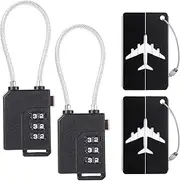 BLAZDEVE 2Pcs Luggage Locks, 3 Digits Security Travel Lock with 2 Luggage Tags, Padlock with Number Code for Travel Luggage Suitcase Bag Gym Locker (Black) (#1)