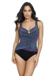 Miraclesuit Women's Swimwear Layered Escape Underwire Bra Swimsuit, Multi, 12