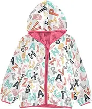 [GuoChe] Toddler Girl Fleece Jacket Scandinavian Style Alphabet Toddler Girls Coat pink Baby Zip Up Fleece 3T