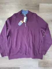 NEW Tommy Bahama Reversible 1/4 Zip Cotton Blend Pullover Top Burgundy/Blue M