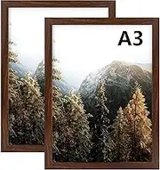 AUEAR, A3 Picture Frame Brown Set of 2, 11.7 x 16.5 Poster Prints Wall Mounted Horizontal and Vertical