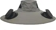 [Hamtchie] Sun hat with 2 Solar Fans, Men's and Women's Summer UV Resistant Wide Edge Fishing hat, Beach Outdoor Fisherman hat, USB Charging, Steel Ring Reinforcement Without Collapse
