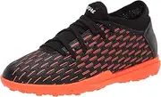 [PUMA] Kids' Future 6.4 TT JR Football Shoe, Black White-Shocking Orange, 12 UK