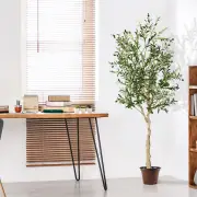Costway182cm Artificial Olive Tree in Cement Pot with Leaves &amp; Fruits-1 piece