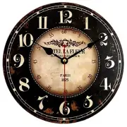 Round Black Paris Decorative Wall Clock with Big Arab Numerals, Retro 10 inch