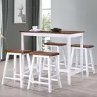Bar Table and Stool Set 5 Pieces Solid Wood Indoor Furniture Dining Kitche 75232