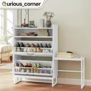 Shoe Rack 2 Flip Drawers Storage Side Hooks Sneakers Cabinet w/ Adjustable Shelf